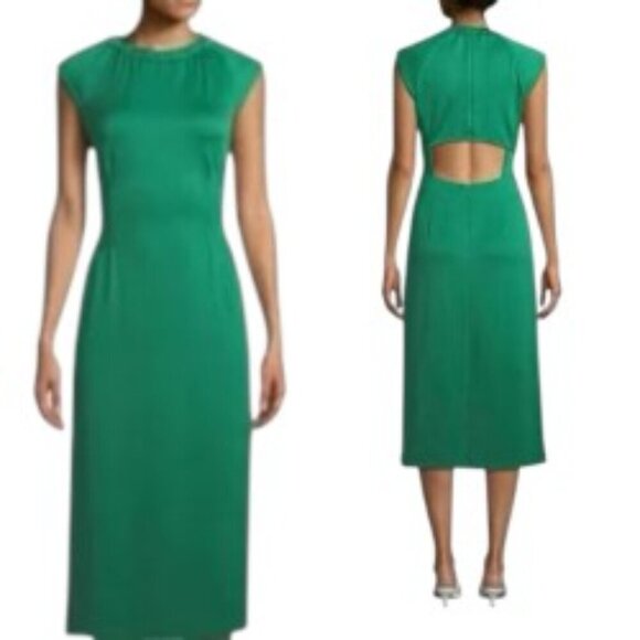 Tibi Green Pique Knit Astor Corset Back Cutout Dress - Picture 1 of 7